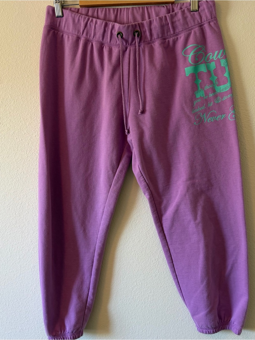 Cowgirl Tuff Co Womenโs Cropped Joggers Purple Size X-Large Side Graphic